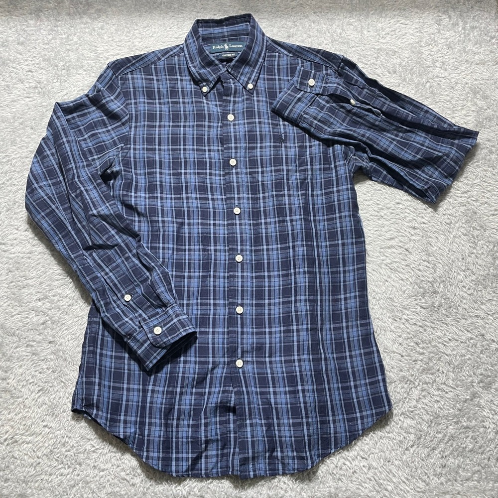 Ralph Lauren Mens Blue Plaid Custom Fit Button Down Shirt Long Sleeve Size S - Picture 4 of 8